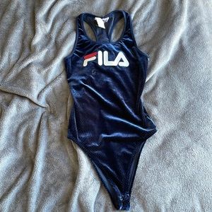 FILA Lupita Racerback Bodysuit Sleeveless Tank Top in Navy